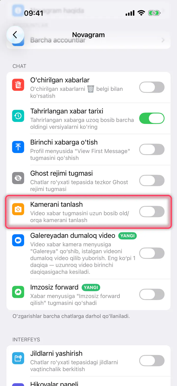 «Kamerani tanlash» ni yoqing