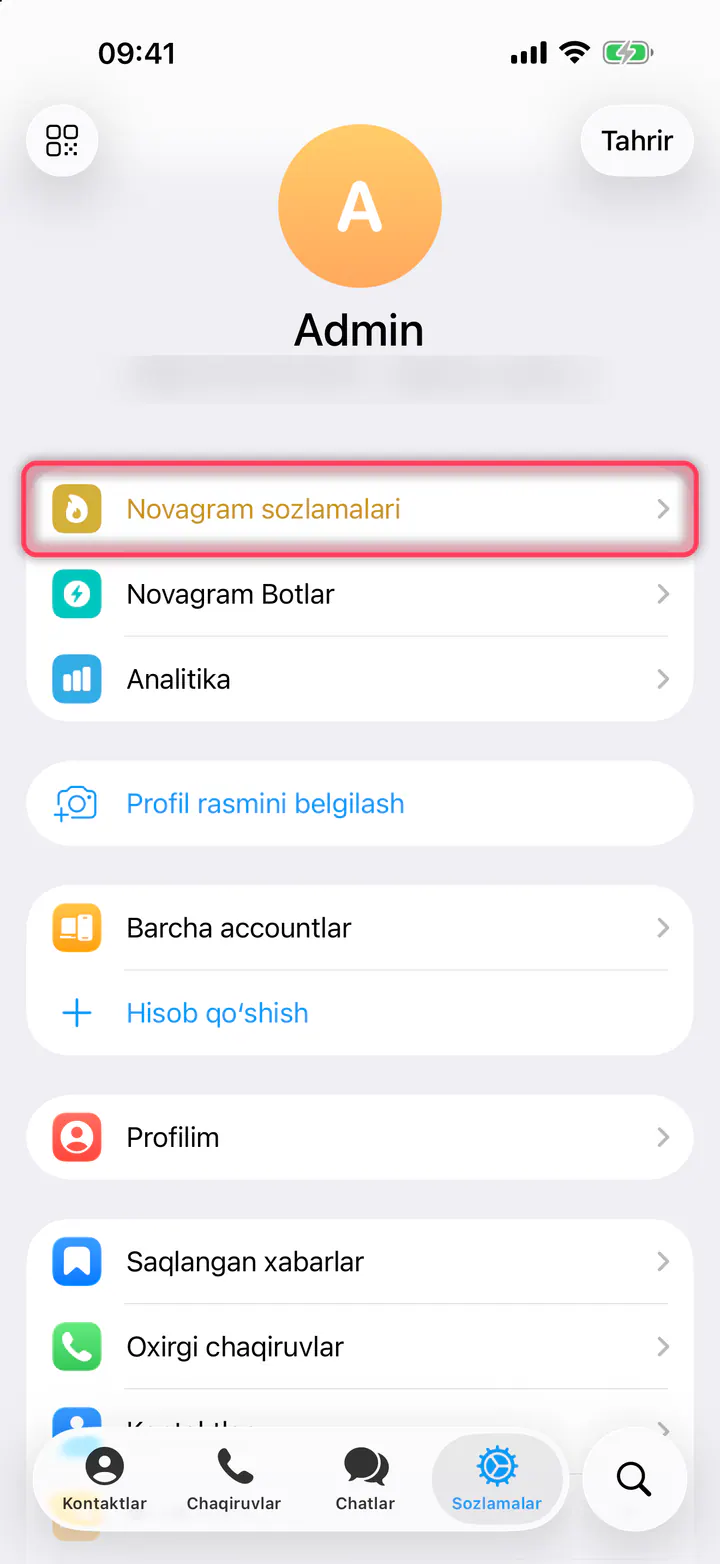 «Novagram sozlamalari» ni bosing