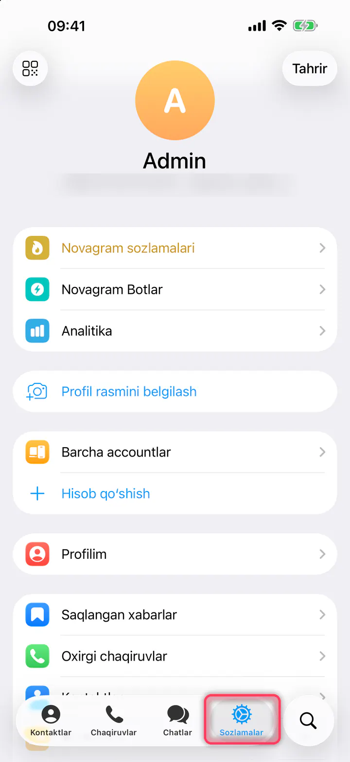 «Sozlamalar» ni bosing