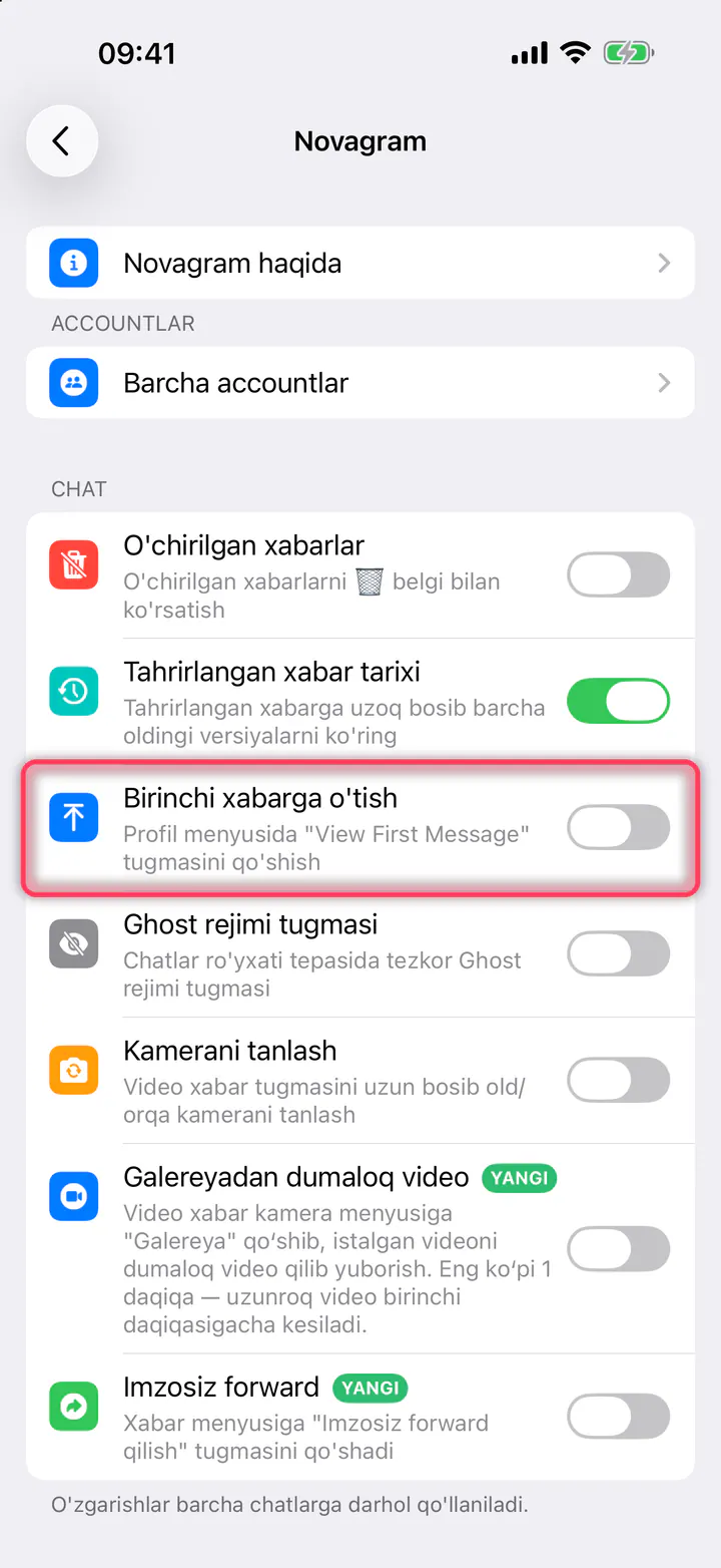«Birinchi xabarga o'tish» ni yoqing