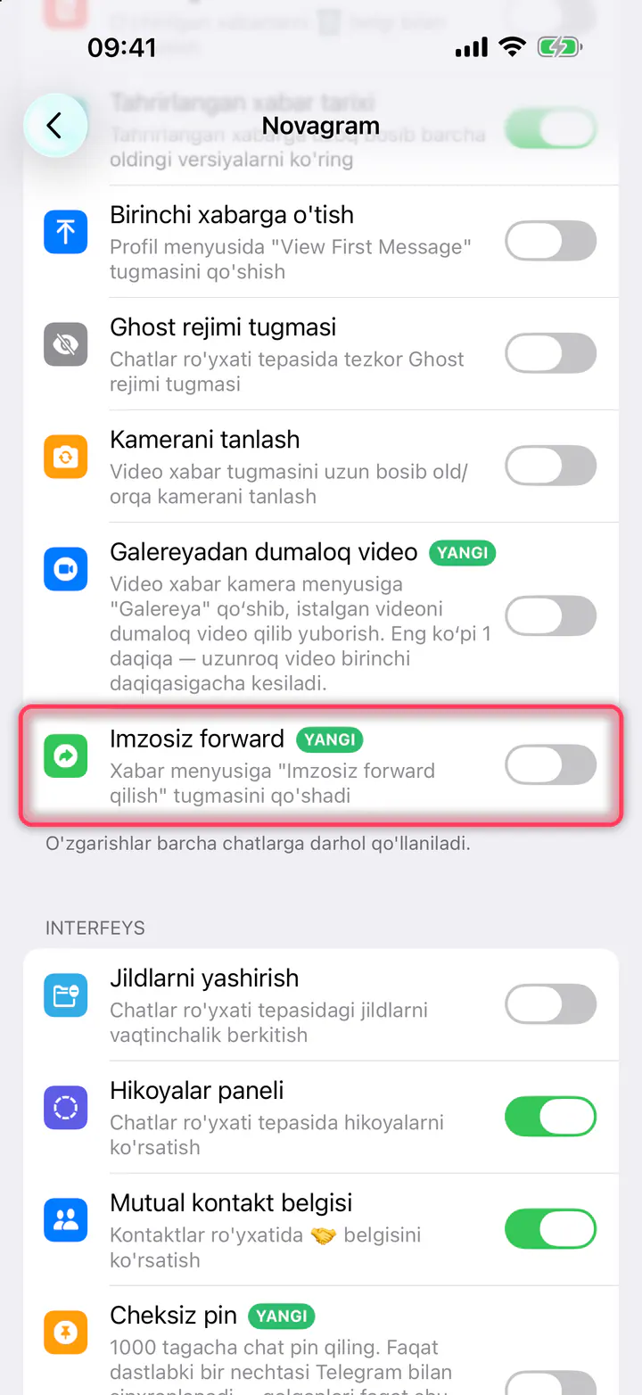 «Imzosiz forward» ni yoqing