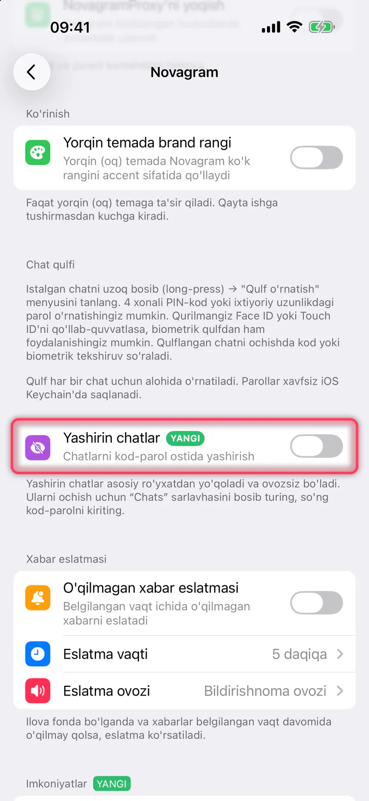 «Yashirin chatlar» ni yoqing