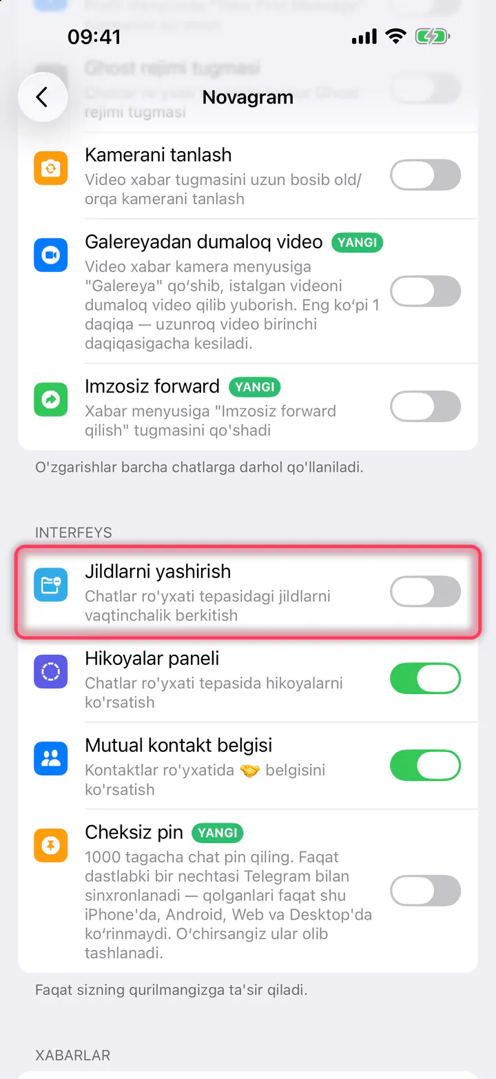 «Jildlarni yashirish» ni yoqing