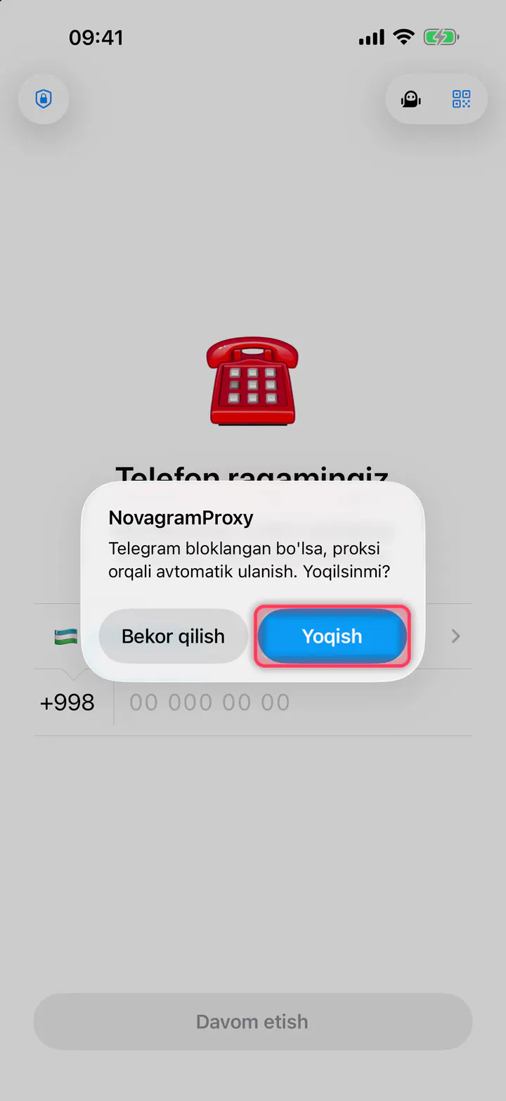 «Yoqish» ni bosing