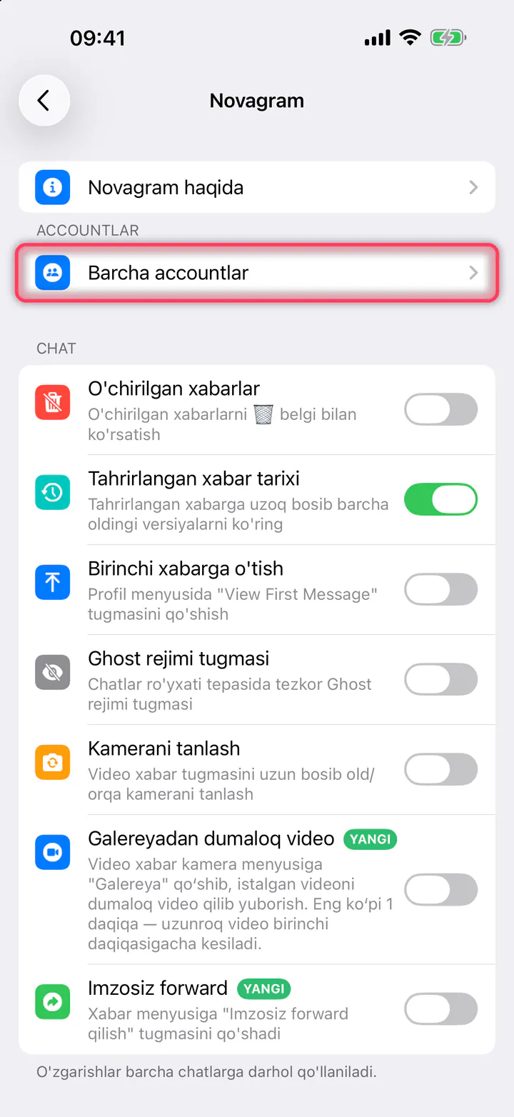«Barcha accountlar» ni bosing