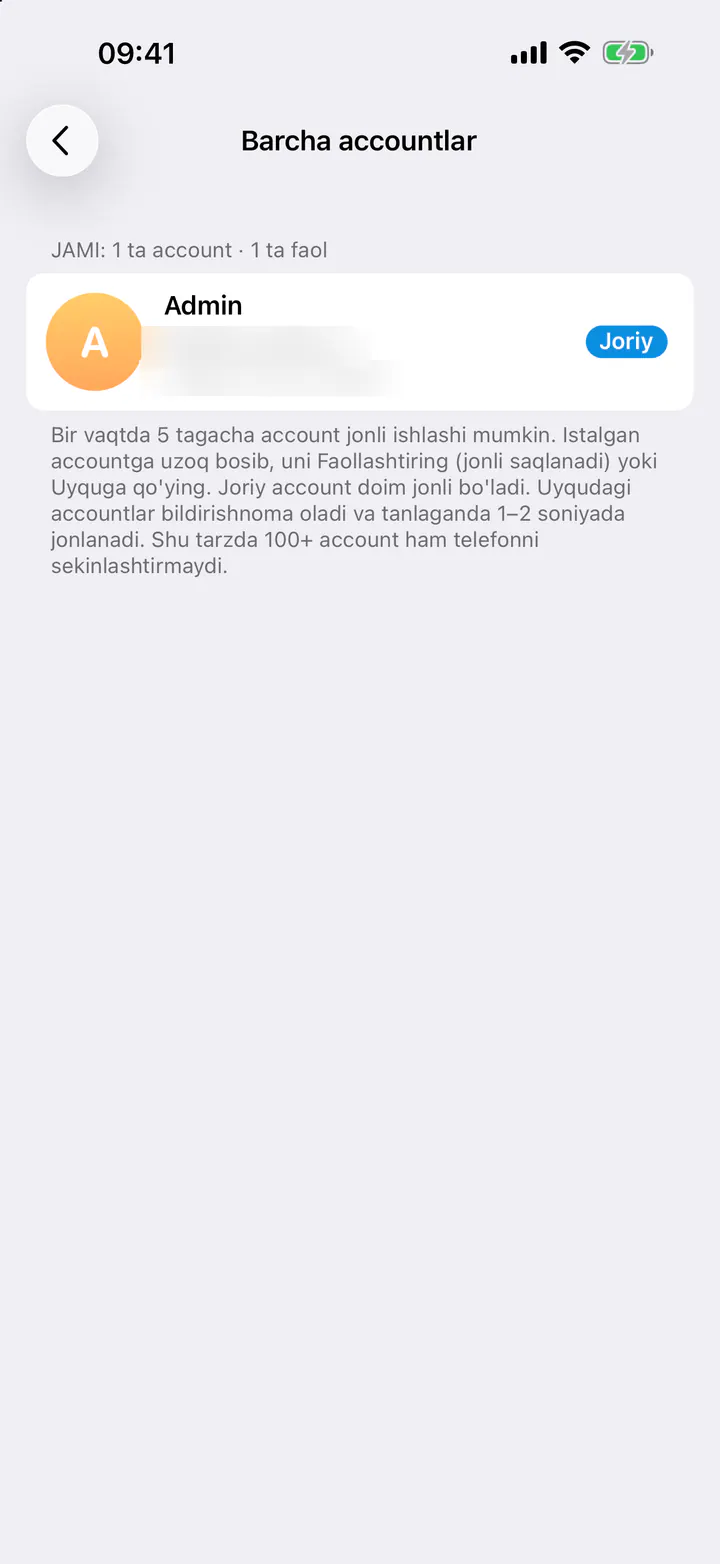 Barcha accountlaringiz shu yerda