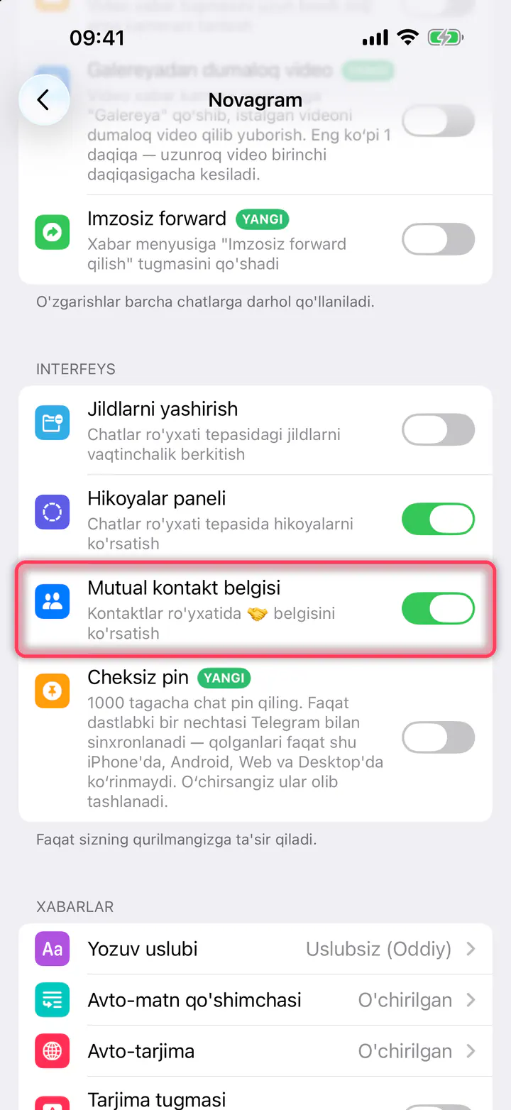«Mutual kontakt belgisi» yoqilgan bo'lsin