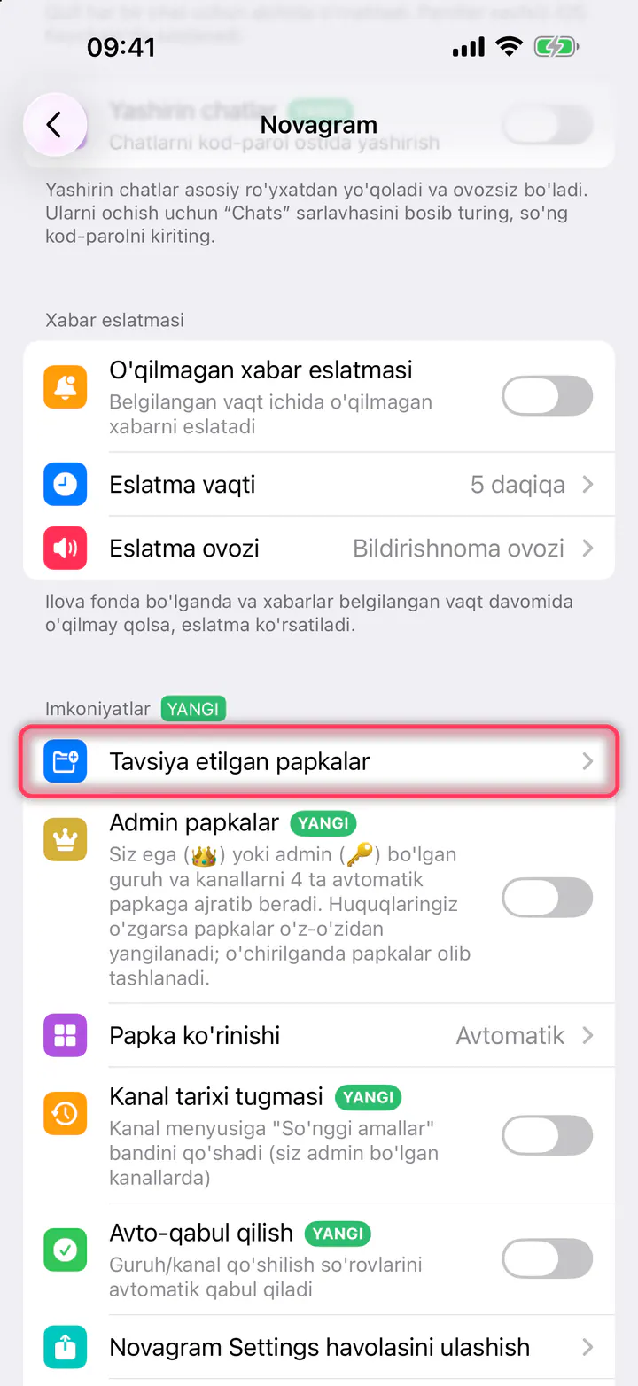 «Tavsiya etilgan papkalar» ni bosing
