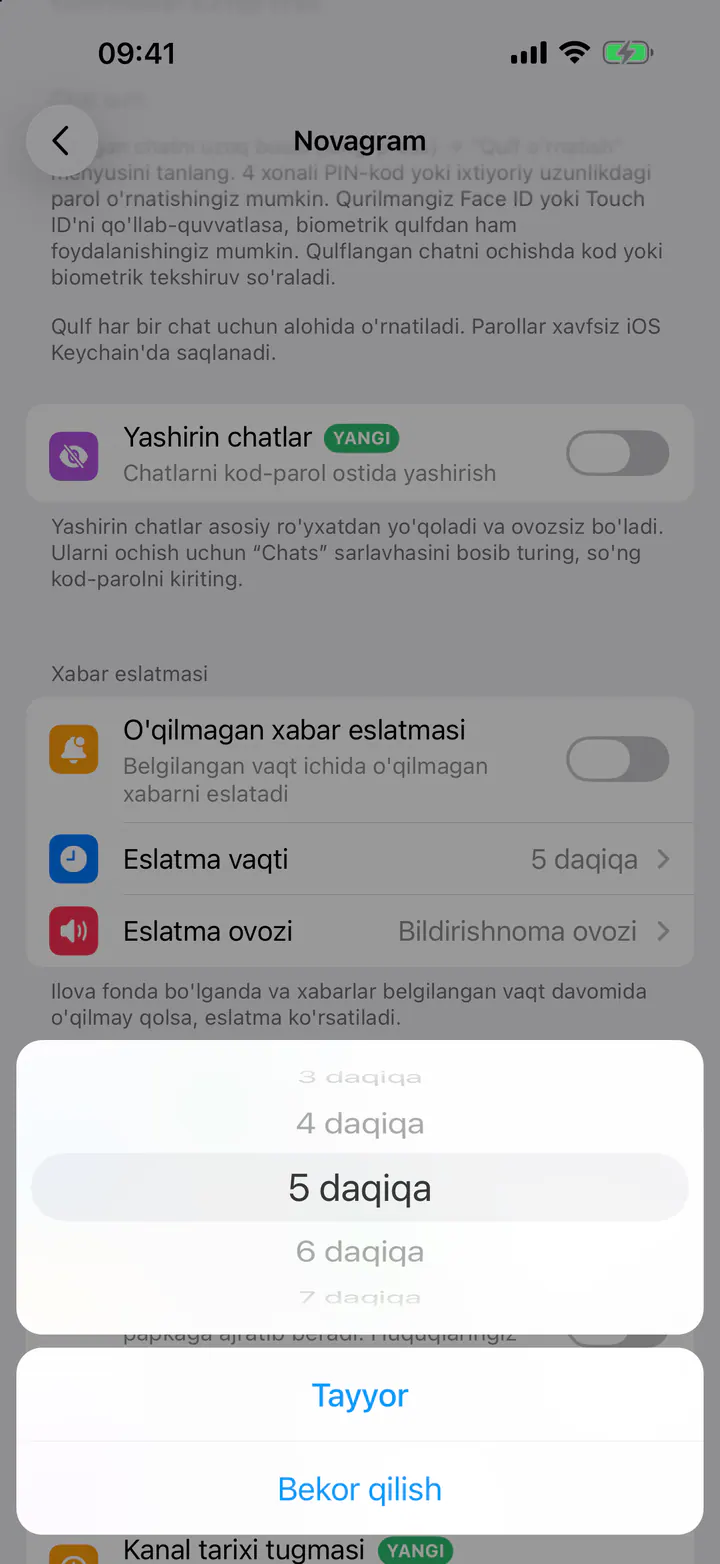 Eslatma vaqtini tanlang