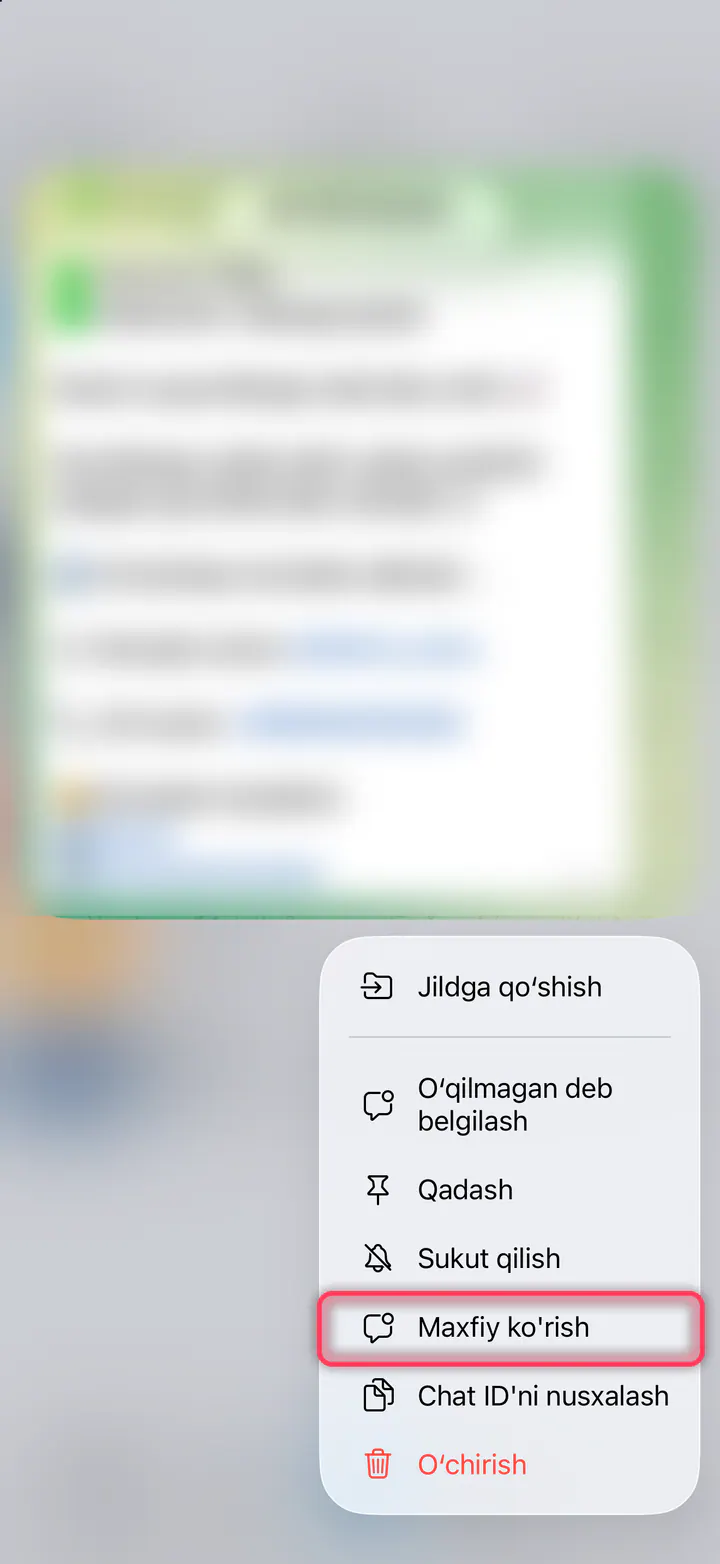 Chatni bosib turing va «Maxfiy ko'rish» ni tanlang