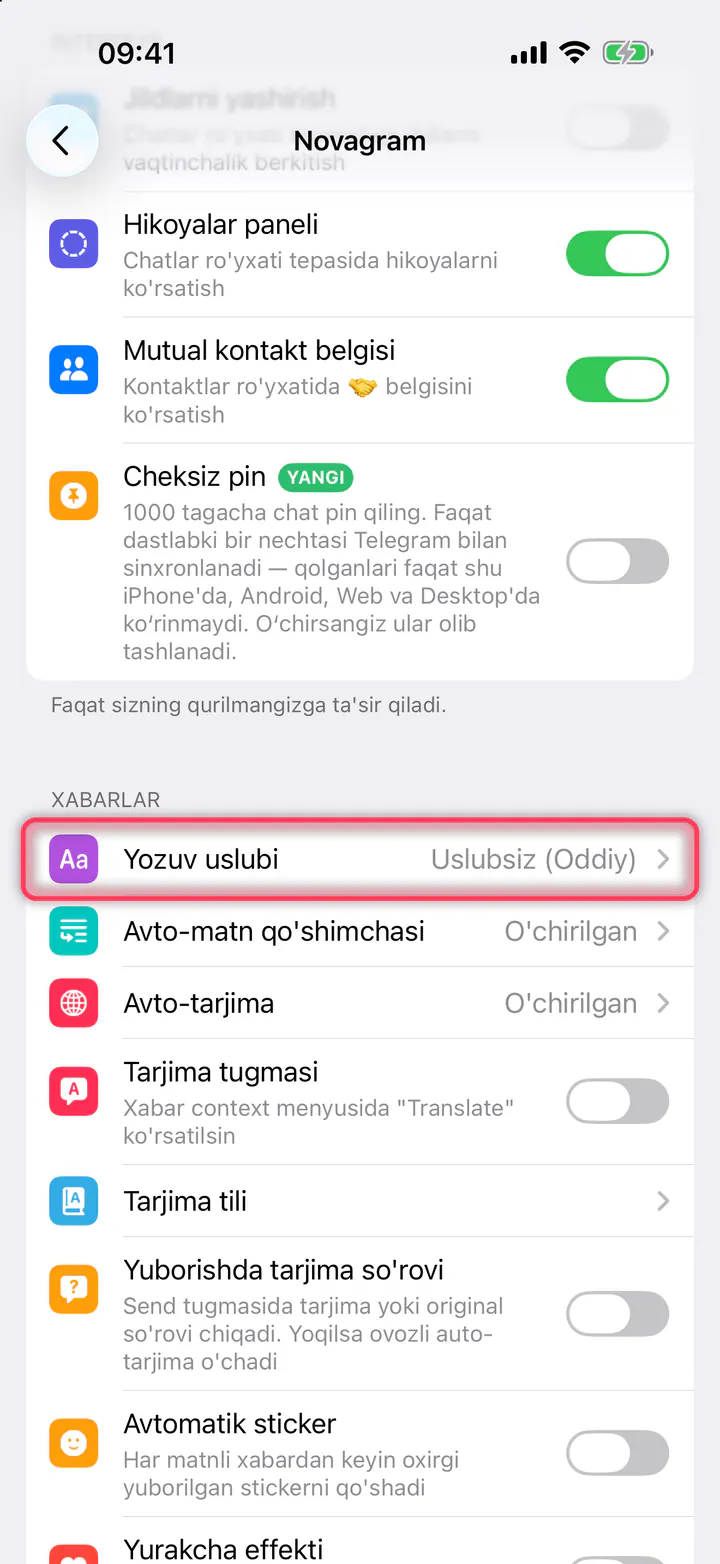 «Yozuv uslubi» ni bosing