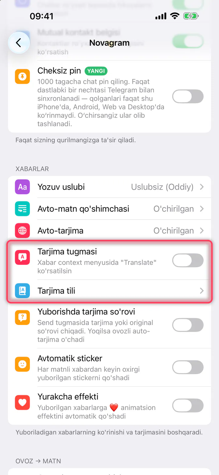 «Tarjima tugmasi» va «Tarjima tili»