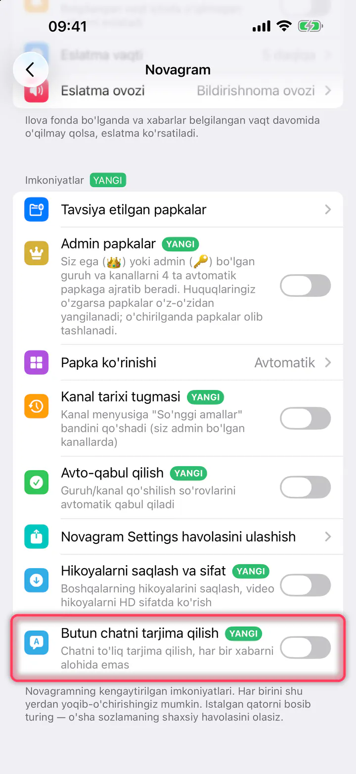 «Butun chatni tarjima qilish» ni yoqing