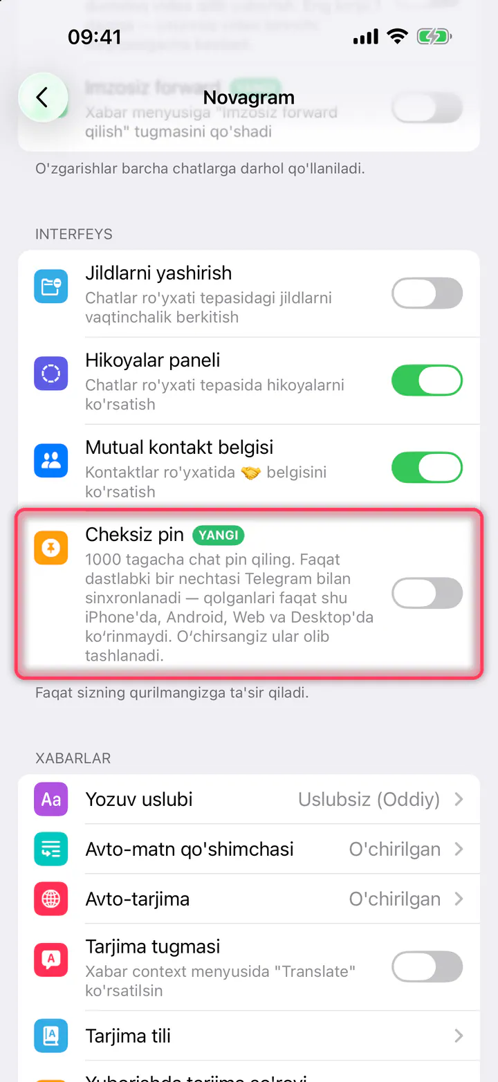 «Cheksiz pin» ni yoqing